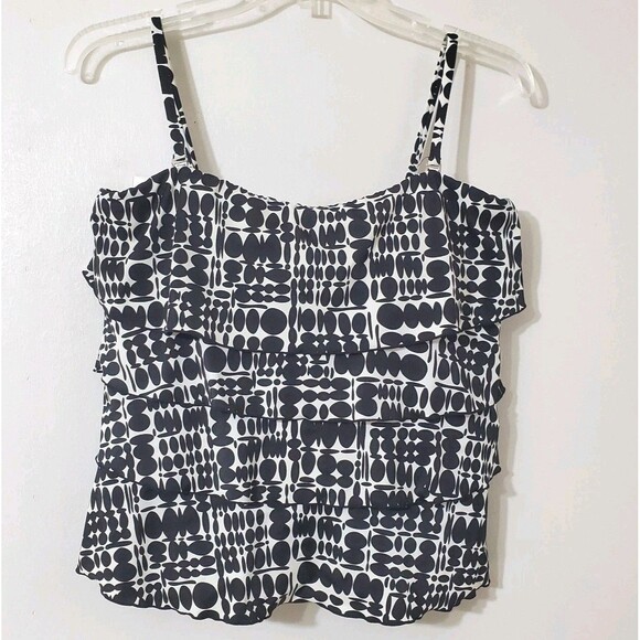 Caribbean Joe Womes Sz 10 Dot Tiered Bandeau Swimsuit Tankini Top - Picture 1 of 5